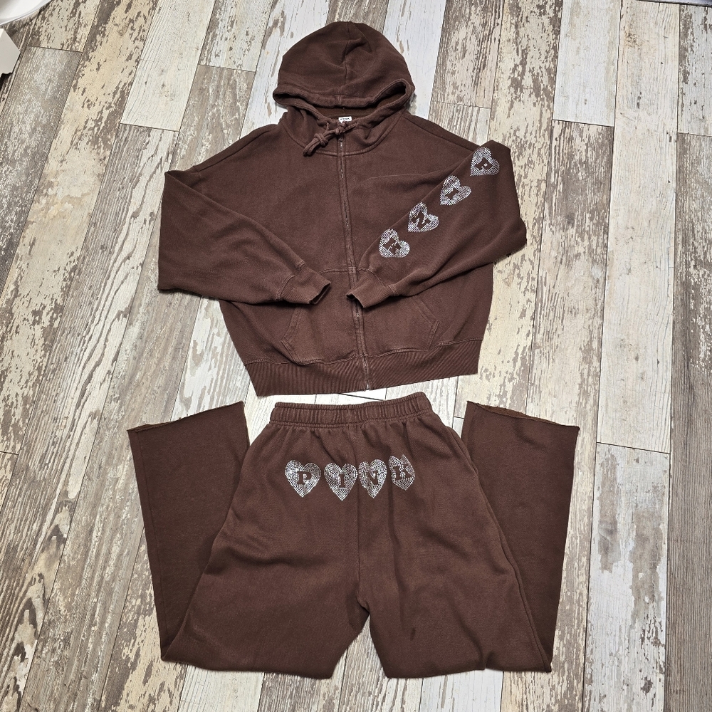 Victoria's Secret PINK Bling Hearts Brown Set Size XS/S